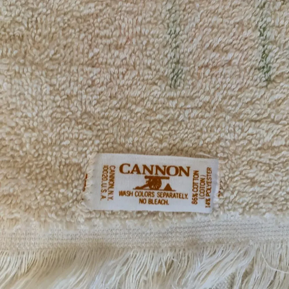 Vtg Cannon 70s Floral Bath Hand Dish Towel Orange Green Yellow Fringe Cotton 3